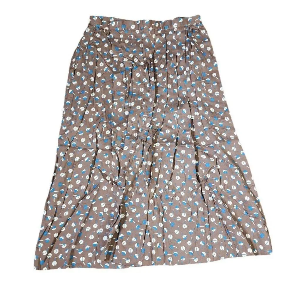 Vintage 70s Doncaster Pleated A-Line Skirt Womens Size S Brown Blue